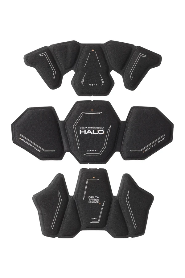 D3O Halo pads mousse — set complet FRONT / CENTRAL / REAR